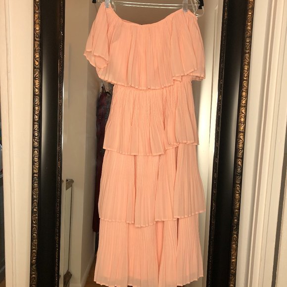 Just Me - Bardot Layered Ruffle Midi Dress - Pink - Picture 4 of 5